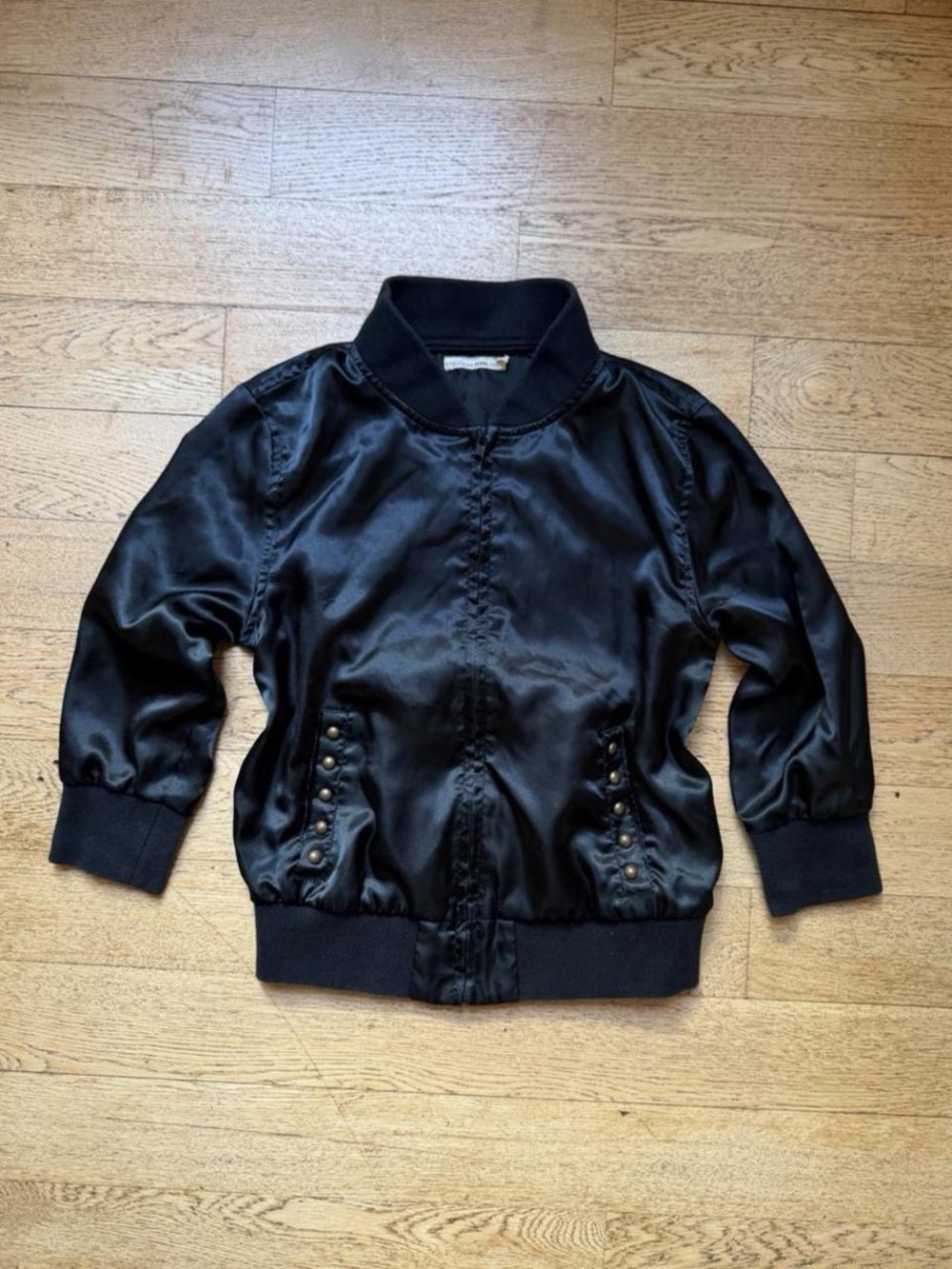 Y2K Grunge Black Satin Bomber Jacket